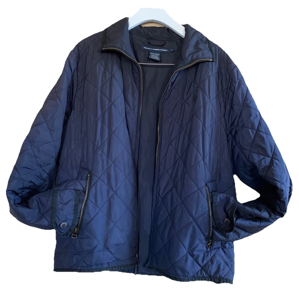 Ralph Lauren Sport Quilted Jacket Diamond Puffer Coat Women's SZ-L Navy Full Zip - Picture 2 of 16